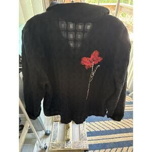 Victoria Black Women's Jacket with Red Floral painted